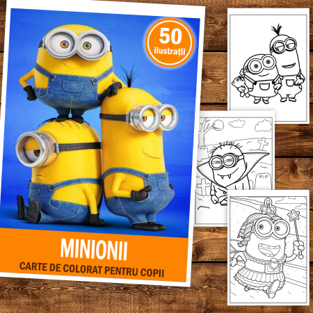 Carti de colorat antistres pentru adulti - Carte de colorat pentru copii , 50 de ilustratii Minionii, 106 pagini