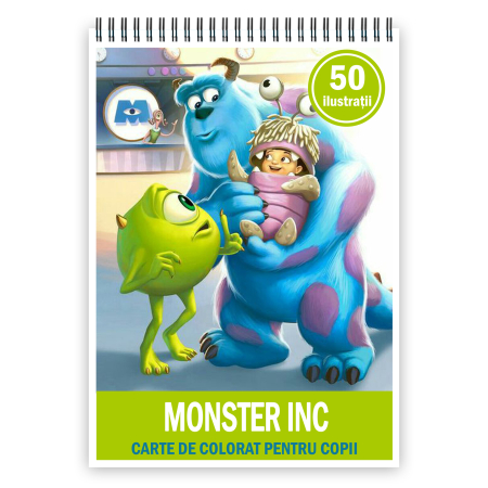 Carti de colorat antistres pentru adulti - Carte de colorat pentru copii , 50 de ilustratii Monster INC, 106 pagini