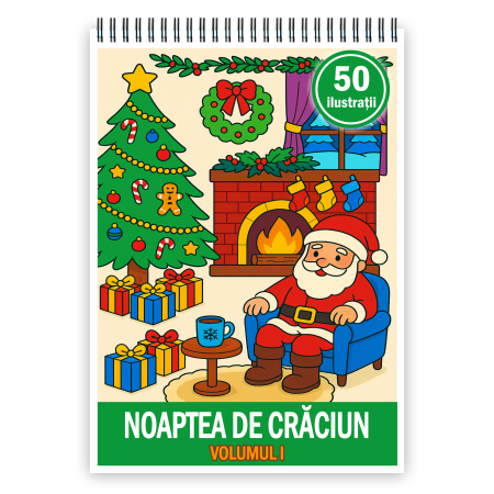 Carti de colorat pentru copii - Carte de colorat pentru copii , 50 de ilustratii Noaptea de Craciun - Volumul I, 106 pagini