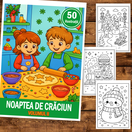 Carte de colorat pentru copii , 50 de ilustratii Noaptea de Craciun - Volumul Ii, 106 pagini [1]