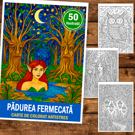 Carte de colorat pentru copii , 50 de ilustratii Padurea Fermecata, 106 pagini [1]