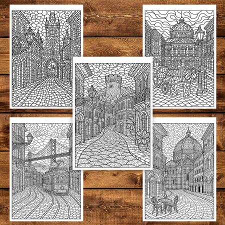 Carte de colorat pentru copii , 50 de ilustratii Peisaje din Europa, 106 pagini [3]