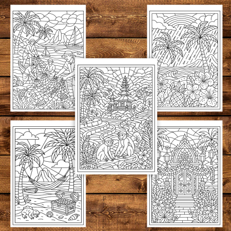 Carte de colorat pentru copii , 50 de ilustratii Peisaje Exotice, 106 pagini [3]