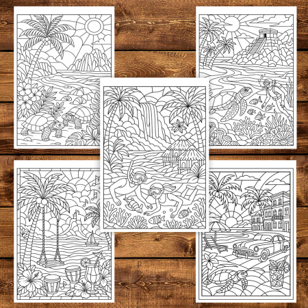 Carte de colorat pentru copii , 50 de ilustratii Peisaje Exotice, 106 pagini [4]