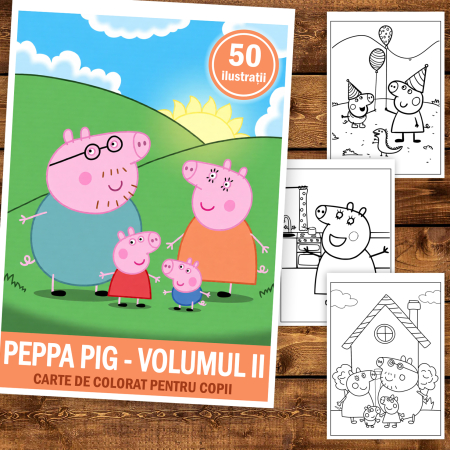 Carte de colorat pentru copii, 50 de ilustratii Peppa Pig - Volumul II, 106 pagini [1]