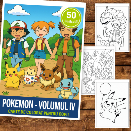 Carte de colorat pentru copii , 50 de ilustratii Pokemon - Volumul IV, 106 pagini [1]