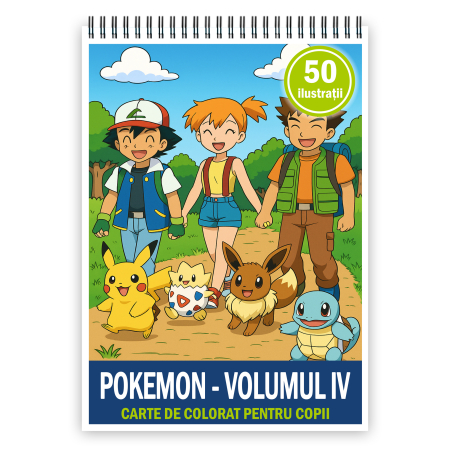 Carti de colorat antistres pentru adulti - Carte de colorat pentru copii , 50 de ilustratii Pokemon - Volumul IV, 106 pagini