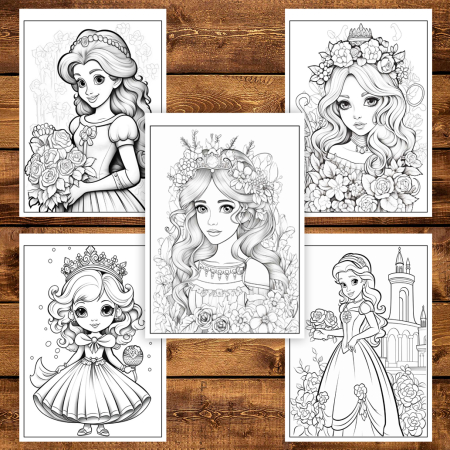 Carte de colorat pentru copii , 50 de ilustratii Portrete cu Printese, 106 pagini [4]
