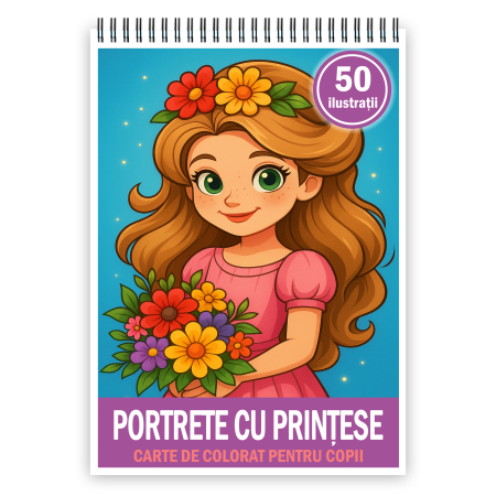 Carti de colorat antistres pentru adulti - Carte de colorat pentru copii , 50 de ilustratii Portrete cu Printese, 106 pagini
