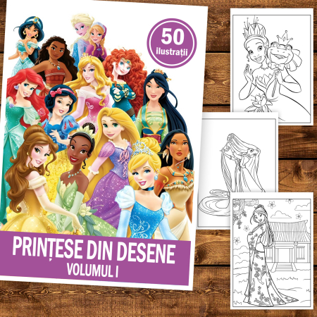 Carte de colorat pentru copii , 50 de ilustratii Printese din Desene - Volumul I, 106 pagini [1]