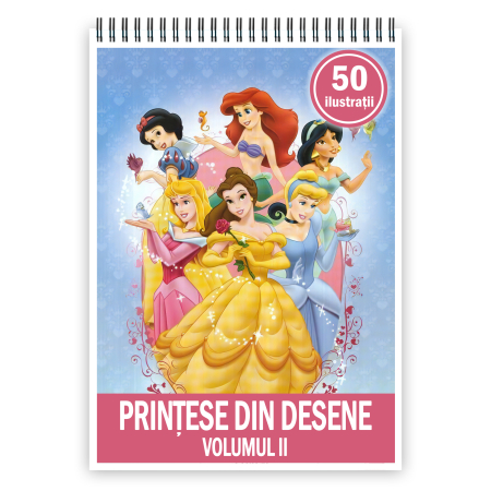 Carti de colorat antistres pentru adulti - Carte de colorat pentru copii , 50 de ilustratii Printese din Desene - Volumul II, 106 pagini