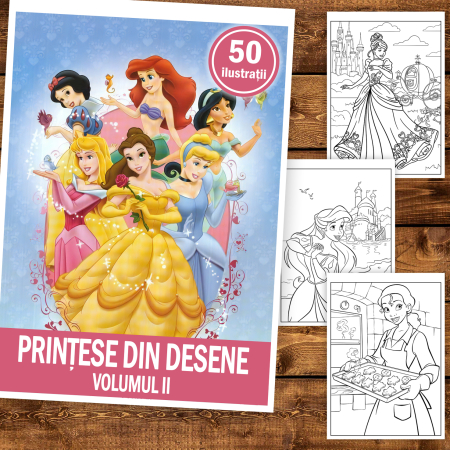 Carte de colorat pentru copii , 50 de ilustratii Printese din Desene - Volumul II, 106 pagini [1]