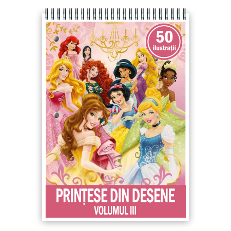 Carti de colorat antistres pentru adulti - Carte de colorat pentru copii , 50 de ilustratii Printese din Desene - Volumul III, 106 pagini