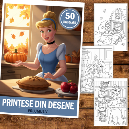 Carte de colorat pentru copii, 50 de ilustratii Printese din Desene - Volumul V, 106 pagini [1]