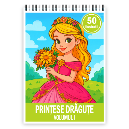 Carti de colorat pentru copii - Carte de colorat pentru copii , 50 de ilustratii Printese Dragute - Volumul I, 106 pagini