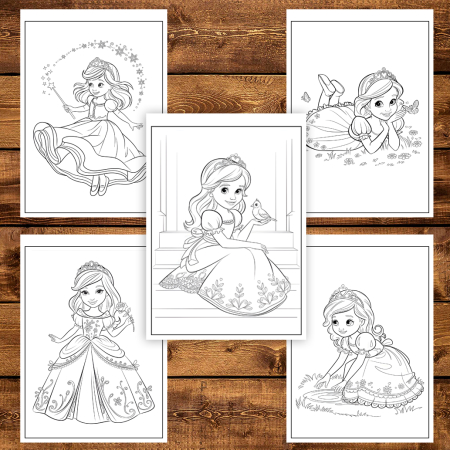 Carte de colorat pentru copii , 50 de ilustratii Printese Dragute - Volumul II, 106 pagini [3]