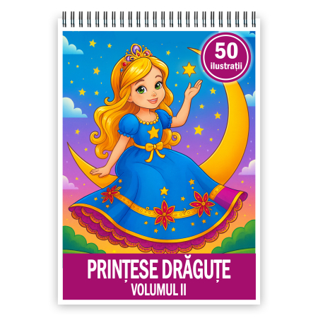 Carti de colorat pentru copii - Carte de colorat pentru copii , 50 de ilustratii Printese Dragute - Volumul II, 106 pagini
