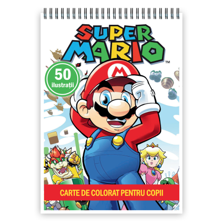 Carti de colorat pentru copii - Carte de colorat pentru copii , 50 de ilustratii Super Mario, 106 pagini