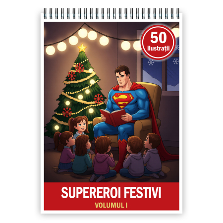 Carti de colorat pentru copii - Carte de colorat pentru copii, 50 de ilustratii Supereroi Festivi - Volumul I, 106 pagini