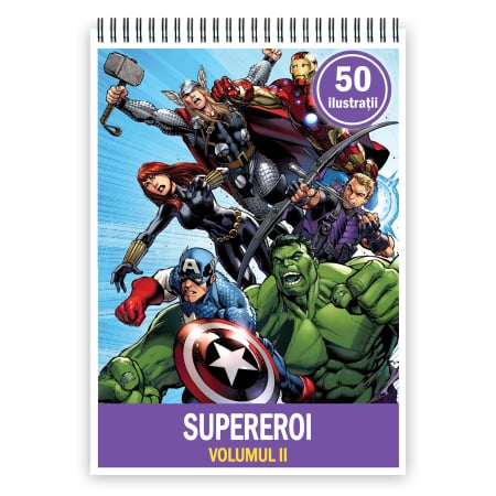 Carti de colorat pentru copii - Carte de colorat pentru copii , 50 de ilustratii Supereroi - Volumul II, 106 pagini