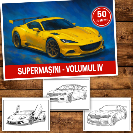 Carte de colorat pentru copii , 50 de ilustratii Supermasini - Volumul IV, 106 pagini [1]