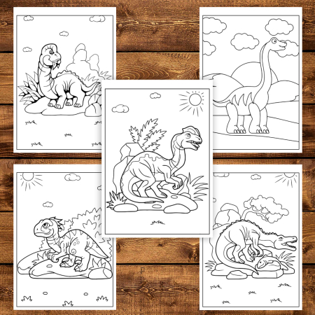 Carte de colorat pentru copii, 50 de ilustratii Taramul Dinozaurilor, 106 pagini [4]