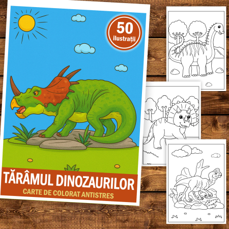 Carte de colorat pentru copii, 50 de ilustratii Taramul Dinozaurilor, 106 pagini [1]