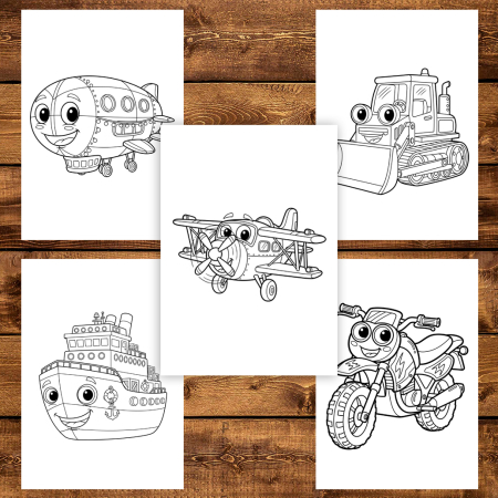 Carte de colorat pentru copii , 50 de ilustratii Vehicule, 106 pagini [3]