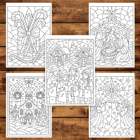 Carte de colorat pentru copii , 50 de ilustratii Vitralii de Craciun, 106 pagini [3]