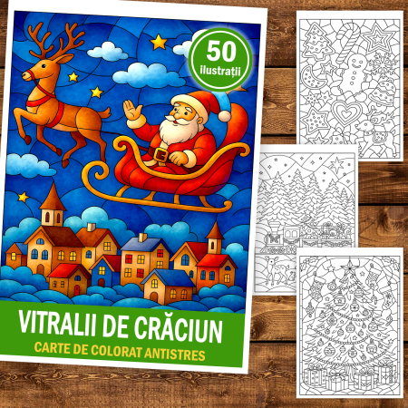 Carte de colorat pentru copii , 50 de ilustratii Vitralii de Craciun, 106 pagini [1]