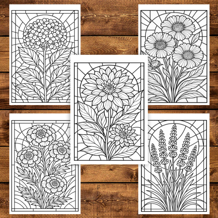 Carte de colorat pentru copii , 50 de ilustratii Vitralii Florale, 106 pagini [3]