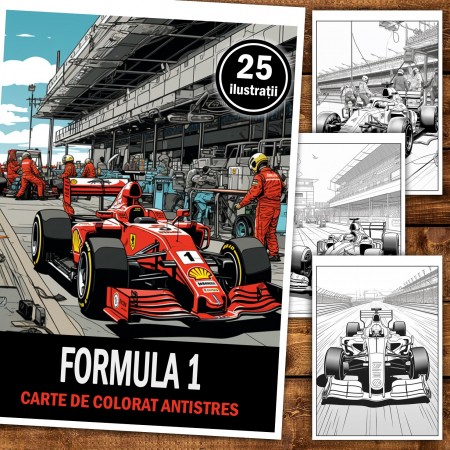 Carte de colorat pentru relaxare si antistres, 25 de ilustratii, Formula 1, 56 pagini [1]