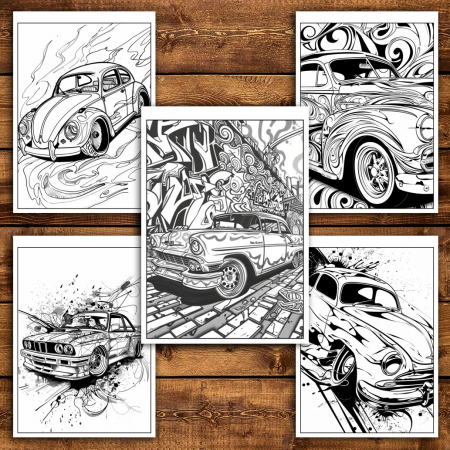 Carte de colorat pentru relaxare si antistres, 25 de ilustratii, Graffiti cu Masini, 56 pagini [4]
