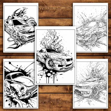 Carte de colorat pentru relaxare si antistres, 25 de ilustratii, Graffiti cu Masini, 56 pagini [3]