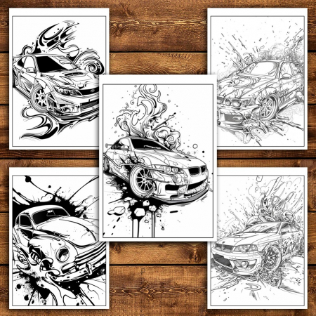 Carte de colorat pentru relaxare si antistres, 25 de ilustratii, Graffiti cu Masini, 56 pagini [3]