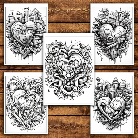 Carte de colorat pentru relaxare si antistres, 25 de ilustratii, Graffiti Heart, 56 pagini [5]