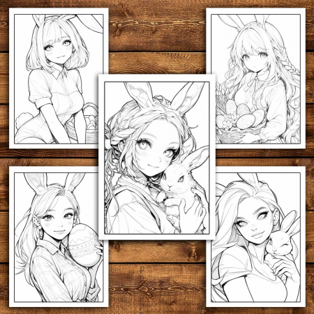 Carte de colorat pentru relaxare si antistres, 30 de ilustratii, Anime Easter Girls, 66 pagini [3]