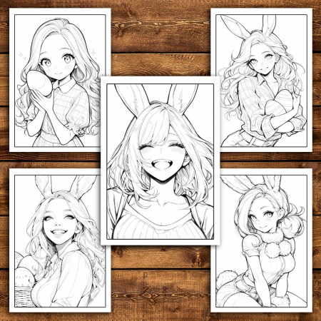 Carte de colorat pentru relaxare si antistres, 30 de ilustratii, Anime Easter Girls, 66 pagini [5]