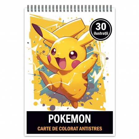 Carti de colorat pentru copii - Carte de colorat pentru relaxare si antistres, 30 de ilustratii, Pokemon, 66 pagini