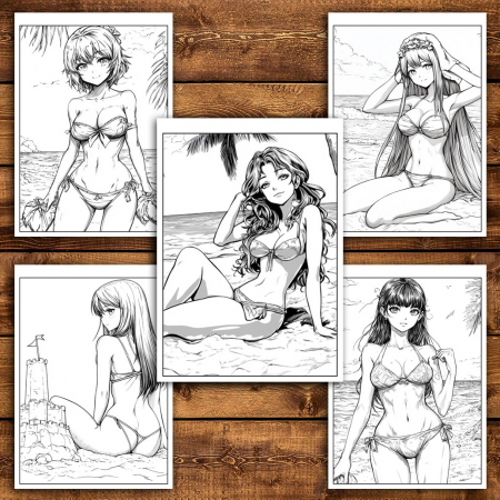 Carte de colorat pentru relaxare si antistres, 34 de ilustratii, Manga Beach Babes, 74 pagini [3]