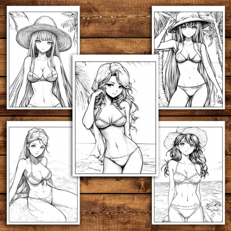 Carte de colorat pentru relaxare si antistres, 34 de ilustratii, Manga Beach Babes, 74 pagini [4]