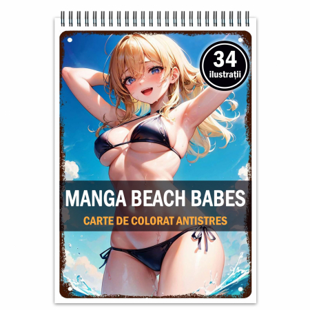 Carti de colorat Erotic / Hentai - Carte de colorat pentru relaxare si antistres, 34 de ilustratii, Manga Beach Babes, 74 pagini