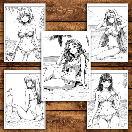 Carte de colorat pentru relaxare si antistres, 34 de ilustratii, Manga Beach Babes, 74 pagini [3]