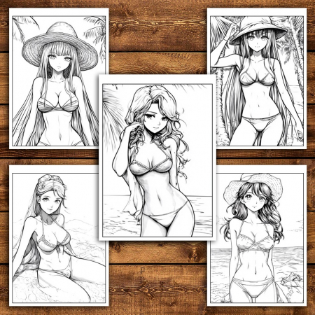 Carte de colorat pentru relaxare si antistres, 34 de ilustratii, Manga Beach Babes, 74 pagini [4]