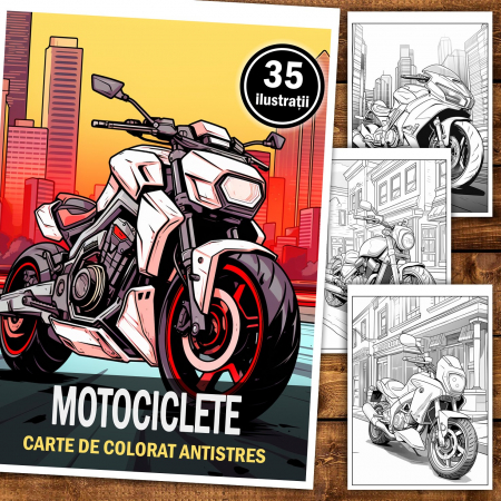 Carte de colorat pentru relaxare si antistres, 35 de ilustratii, Motociclete, 76 pagini [1]
