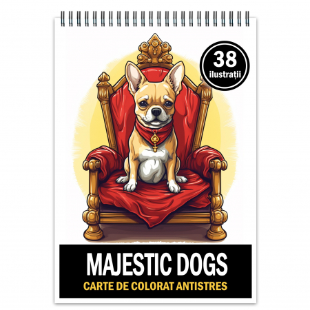 Carti de colorat cu Animale - Carte de colorat pentru relaxare si antistres, 38 de ilustratii, Majestic Dogs, 82 pagini