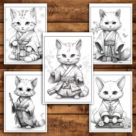 Carte de colorat pentru relaxare si antistres, 38 de ilustratii, Pisicute in Kimono, 82 pagini [5]