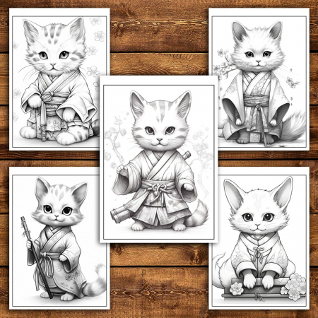 Carte de colorat pentru relaxare si antistres, 38 de ilustratii, Pisicute in Kimono, 82 pagini [5]