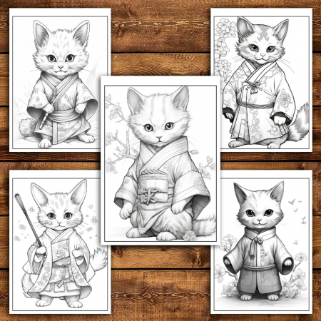 Carte de colorat pentru relaxare si antistres, 38 de ilustratii, Pisicute in Kimono, 82 pagini [3]