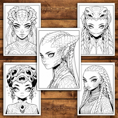 Carte de colorat pentru relaxare si antistres, 40 de ilustratii, Anime Alien Girls, 86 pagini [3]